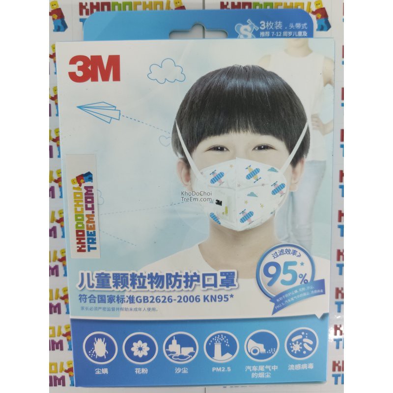 Khẩu trang trẻ em 3M 9561V KN95 lọc hơn 95% bụi siêu mịn PM2.5 có van thở 1 chiều, đệm mũi bé con trai gái | BigBuy360 - bigbuy360.vn