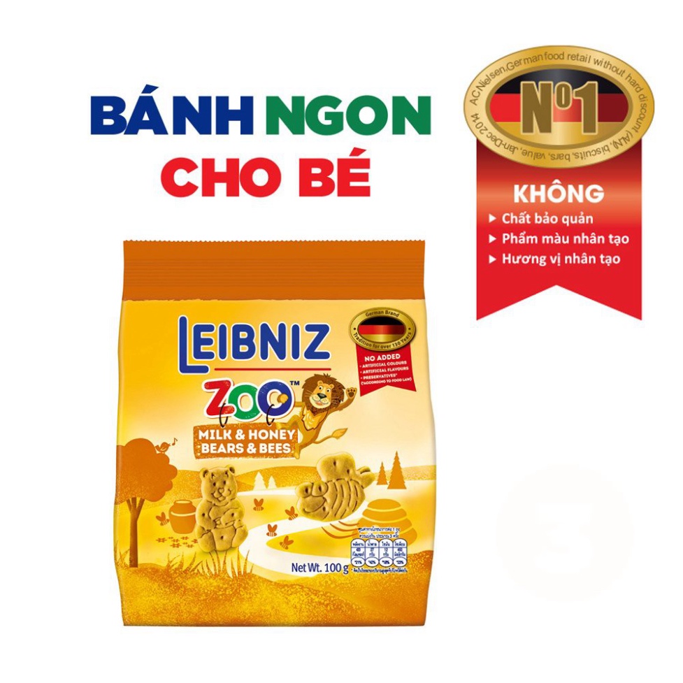 Bánh qui bơ, cacao, tiểu mạch yến mạch, mật ong sữa hình thú Leibniz Zoo Đức 100g