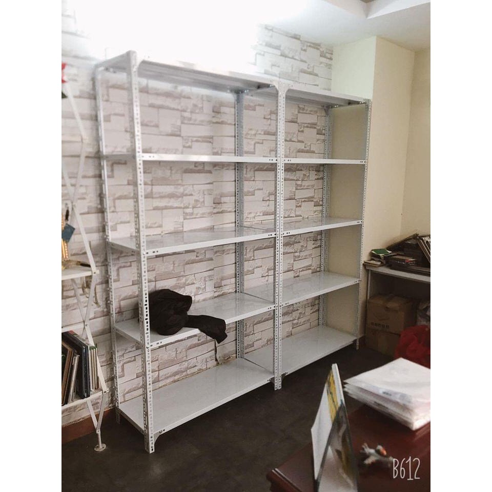 Kệ sắt V lỗ đựng đồ lắp ghép: Dài 1m2 x rộng 30 x cao 1m8 x 5 tầng