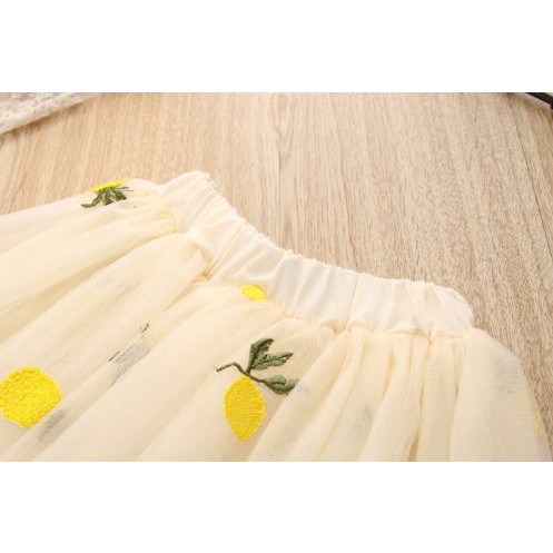 Váy bé gái cộc tay mẫu thêu trái thơm nhiều màu Hạ Băng Designs 2-8 tuổi 13-27kg