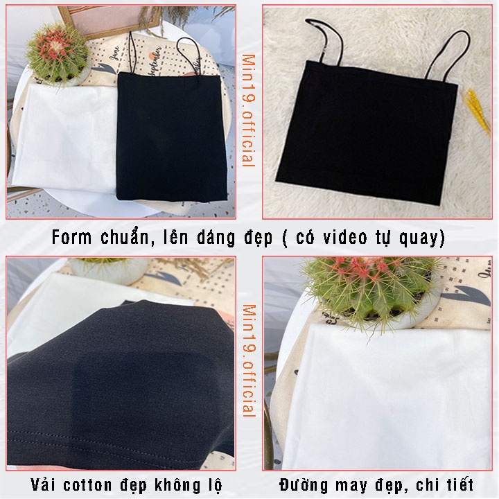 Áo Hai Dây Nữ Croptop Sợi Bún Hở Lưng Kiểu Ovesize Dáng Ôm Body Thể Thao 100% Cotton Màu Trắng Đen Thời Trang