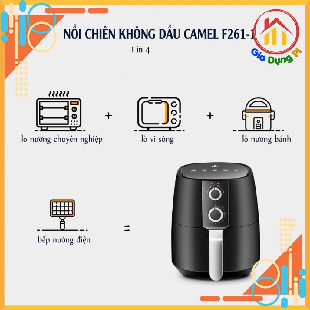 Lò chiên không dầu Chính hãng CAMEL F261-1 5L Công suất 1350W Màu đen - BẢO HÀNH 1 NĂM