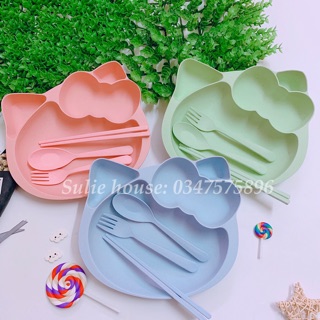 Khay lúa mạch kitty kèm thìa dĩa đũa