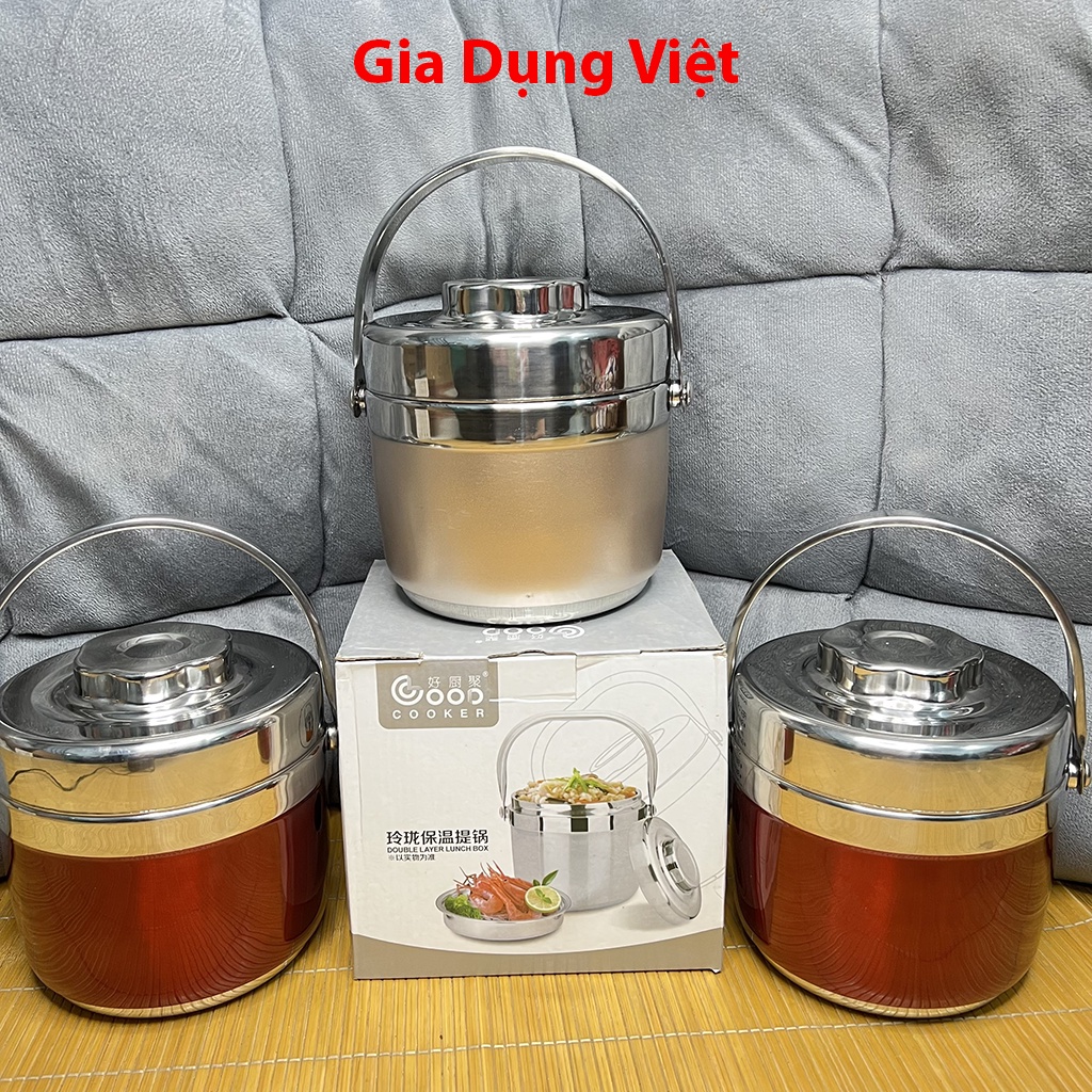 Hộp Đựng Cơm Giữ Nhiệt,Cặp lồng Inox 2 Ngăn Có Quai Thuận Tiện Khi Mang Theo Đi Làm