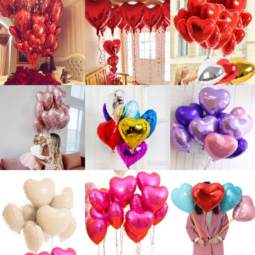 Bộ 5 quả bong bóng 45.72 cm hình trái tim dùng trang trí tiệc cưới tiệc sinh nhật