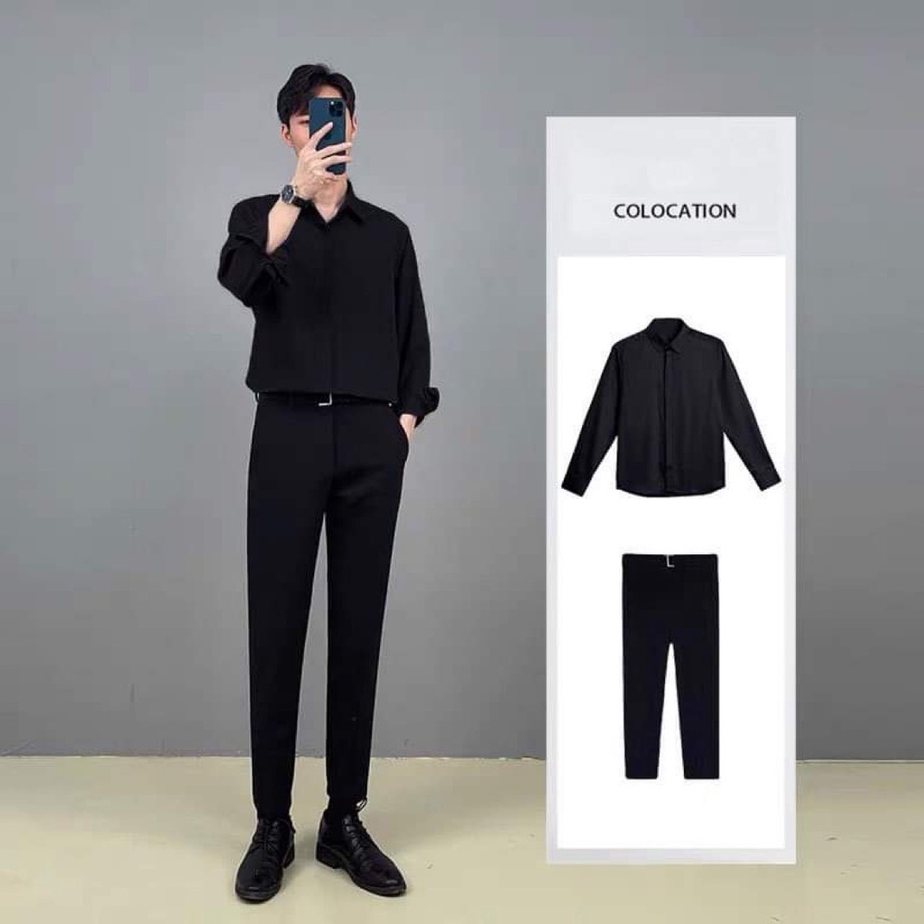Áo sơ mi nam giấu cúc ,công sở hàn quốc cao cấp, dáng ôm body vải lụa co giãn nhẹ , mặc rất thoải mái