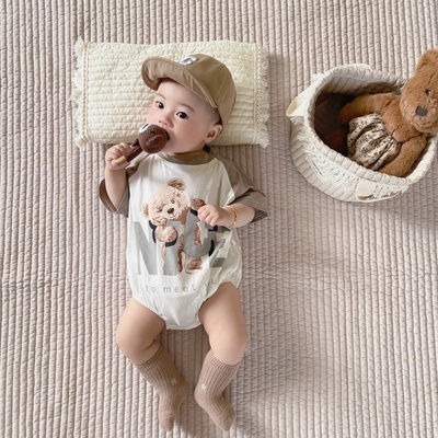 Áo Liền Quần Tam Giác In Họa Tiết Gấu Dễ Thương Thời Trang Mùa Hè Cho Bé Sơ Sinh