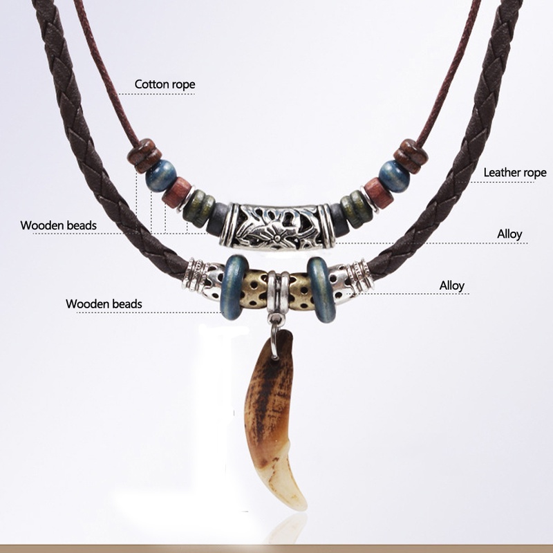 Vòng cổ mặt răng sói phong cách Bohemian