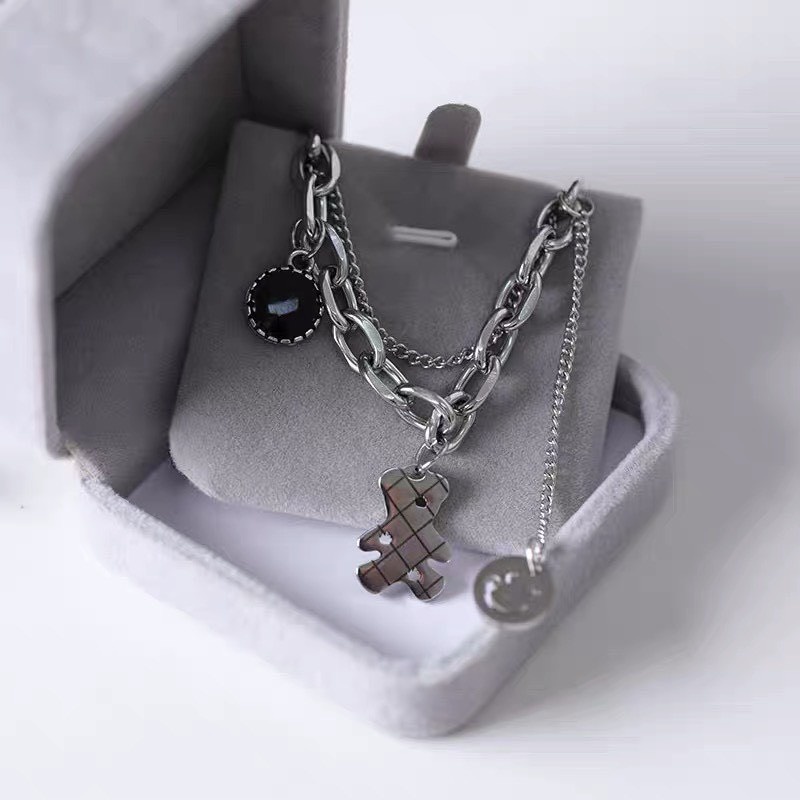 Vòng cổ nam nữ cá tính Hàn Quốc chi tiết gấu đồng chất liệu hợp kim chống gỉ