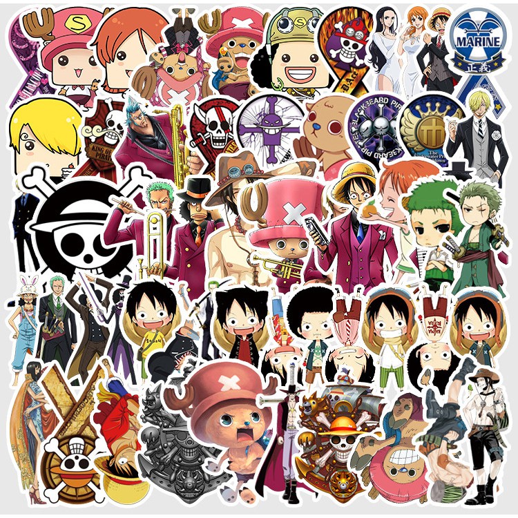 [Set 56 Cái] Bộ Sticker chủ đề One Piece dễ thương dán trang trí laptop, nón bảo hiểm, vali, xe ga, ván trượt - DB.033