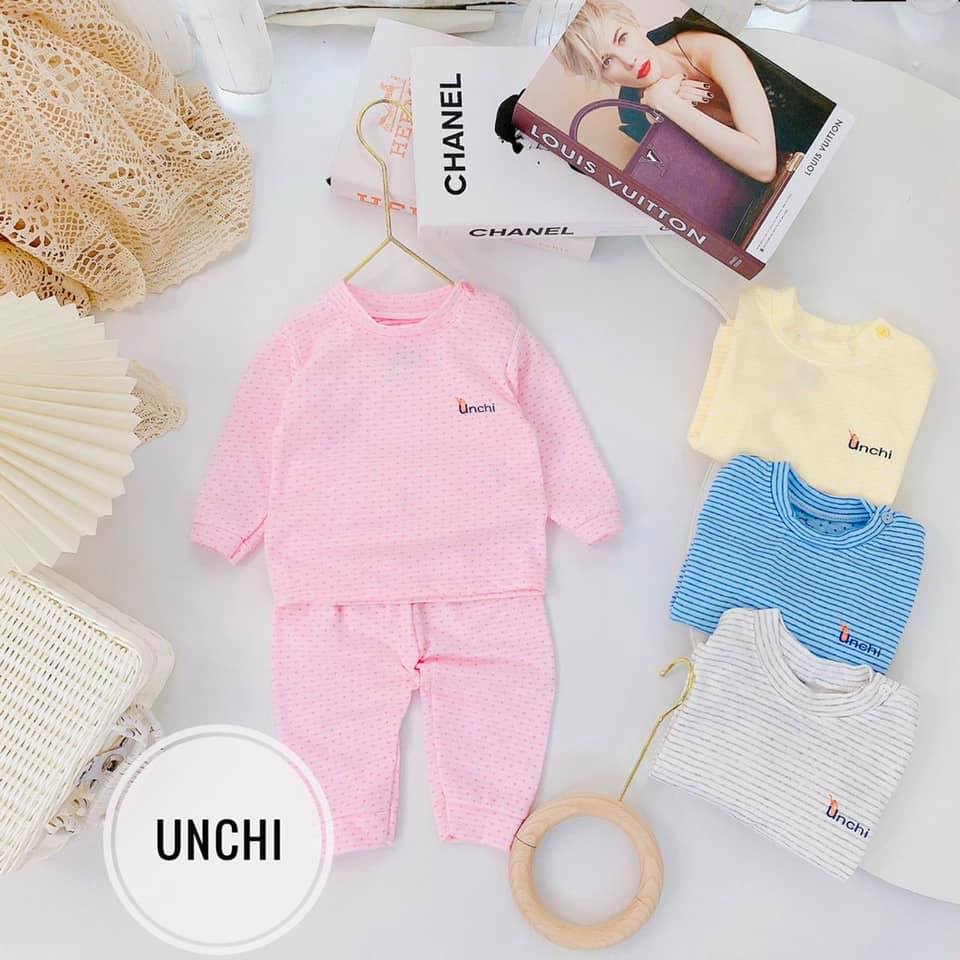 Đồ bộ dài tay Unchi cài vai chất nỉ cotton 2 lớp họa tiết chấm bi thu đông bé trai bé gái Namkidshop (QATE392)