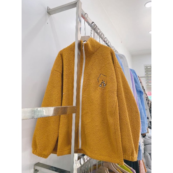 Áo Khoác Lông Cừu Thêu Chữ Gấu Nữ[FREESHIP]Jacket nỉ bông from rộng nhiều màu