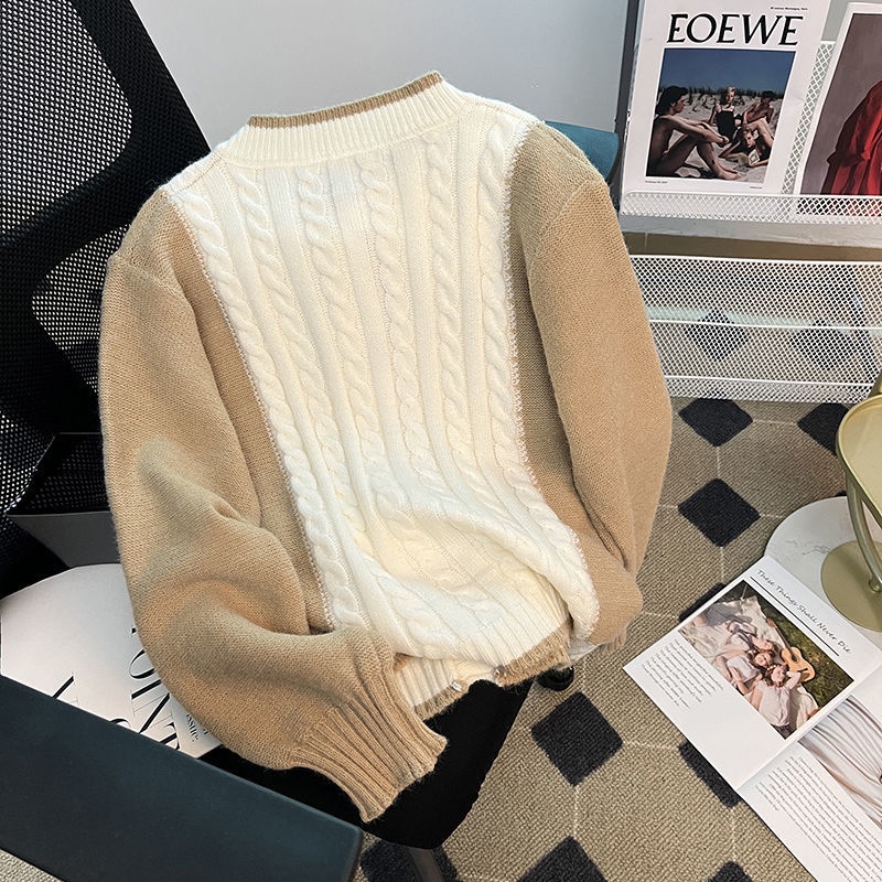 Áo Khoác Cardigan Dệt Kim Màu Sắc Tương Phản Thời Trang Mùa Thu Cho Nữ