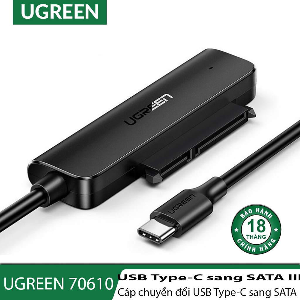 Cáp Chuyển USB Type-C Sang SATA III Ugreen 70610, hỗ trợ ổ cứng 2.5 inch HDD SSD
