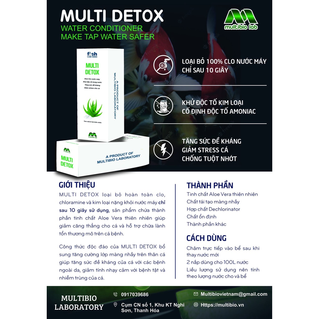Multibio Lab - MULTI DETOX 200ml || Khử Clo - Khử Độc, Chống Sốc Tạo Lớp Nhờn Giảm Stress Dành Cho Bể Cá Cảnh, Thuỷ Sinh
