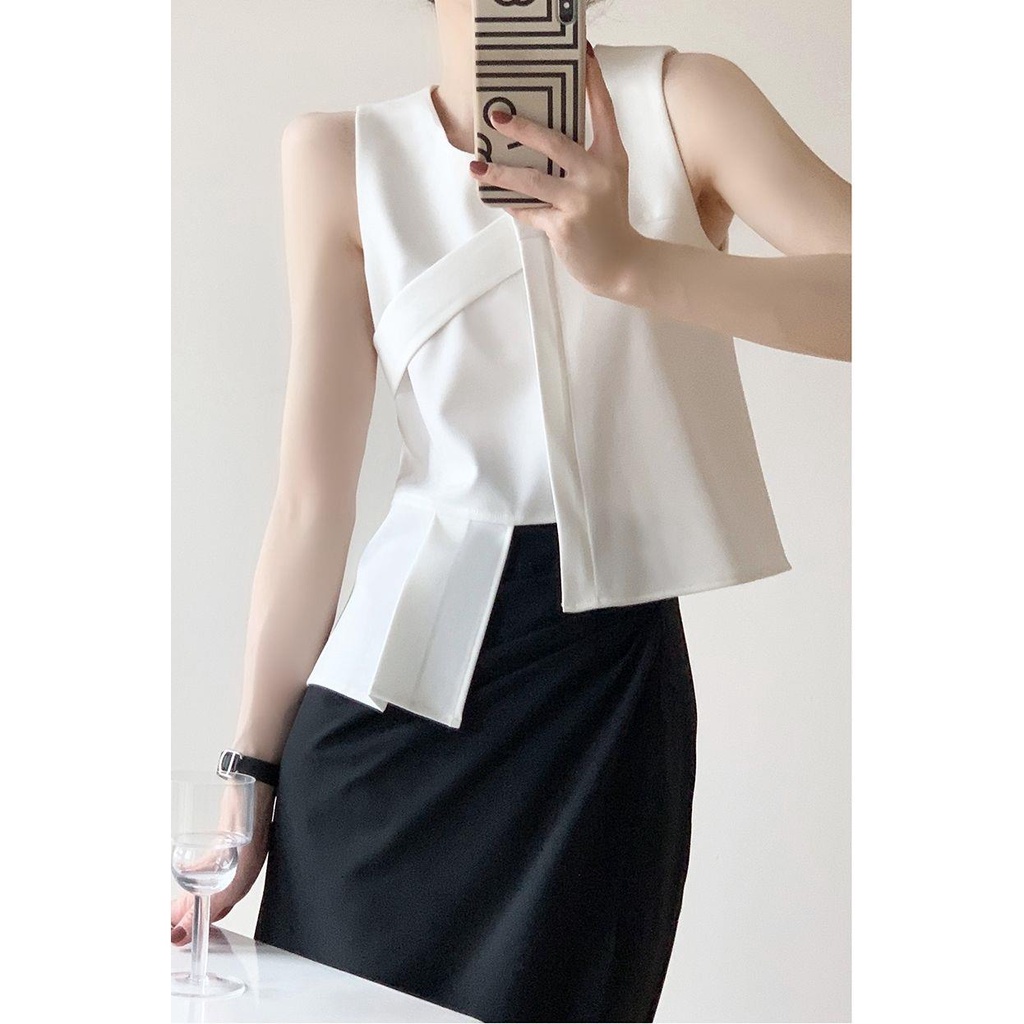 Áo Không Tay Màu Trắng Thiết Kế Độc Đáo 2022 Thời Trang Mùa Hè Cho Nữ