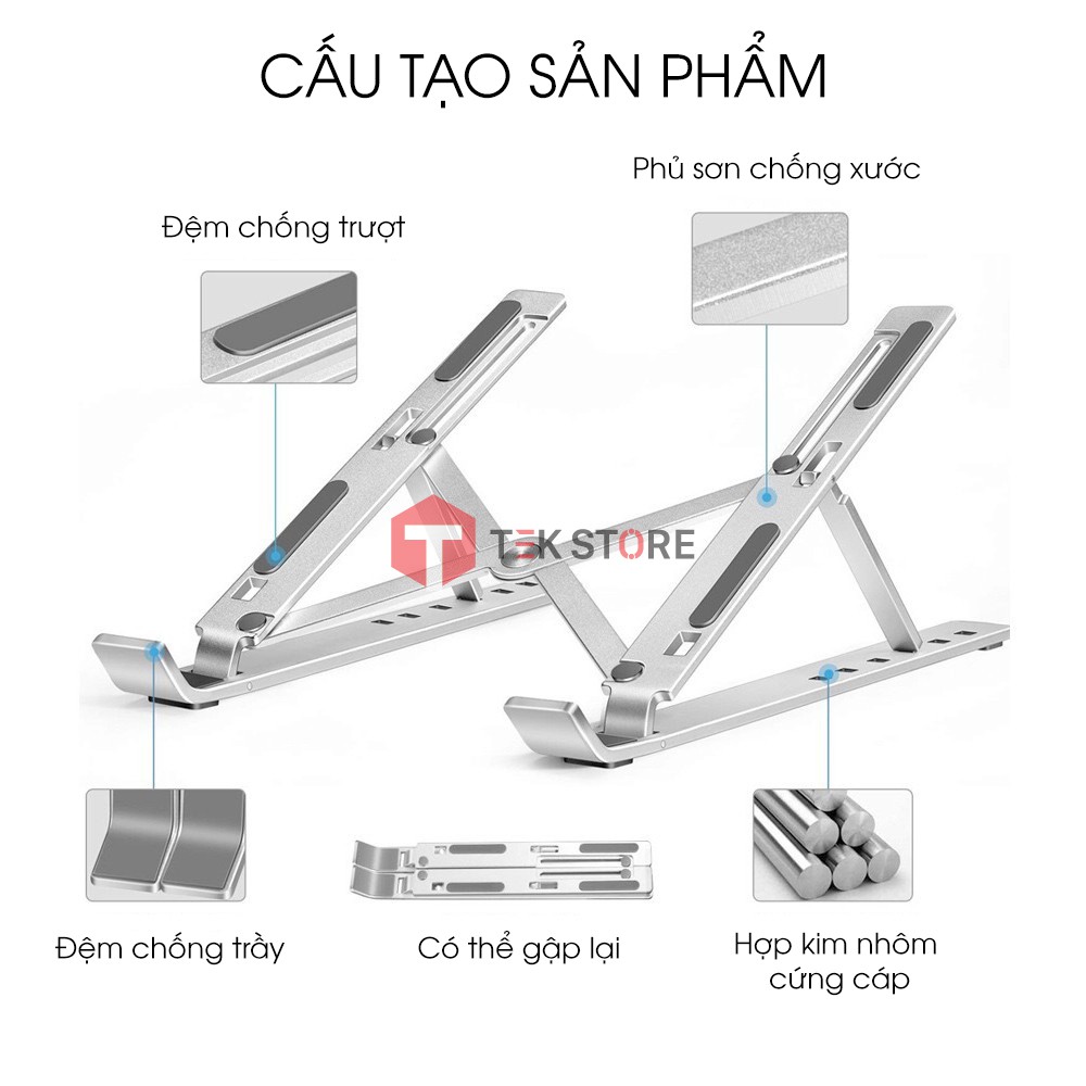 Giá Đỡ Laptop Nhôm CAO CẤP - Tặng kèm túi đựng - Có thể xếp gọn & điều chỉnh độ cao, sửa tư thế ngồi làm việc