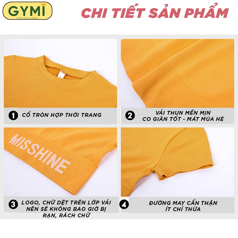 Áo tập gym yoga nữ croptop Misshine GYMI AC10 dáng ngắn tay chất dệt thấm mồ hôi ôm body tôn dáng co giãn