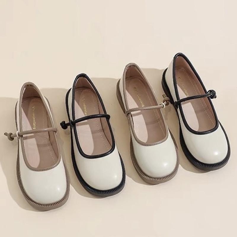 Giày lolita viền đen basic KERRY giày búp bê mũi tròn quai mảnh đế thấp 2.5cm phong cách vintage