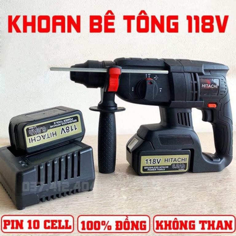 Máy Khoan Bê Tông  Pin HITACHI 118V 3 Chức Năng , máy khoan bê tông không chổi than siêu khỏe siêu bền