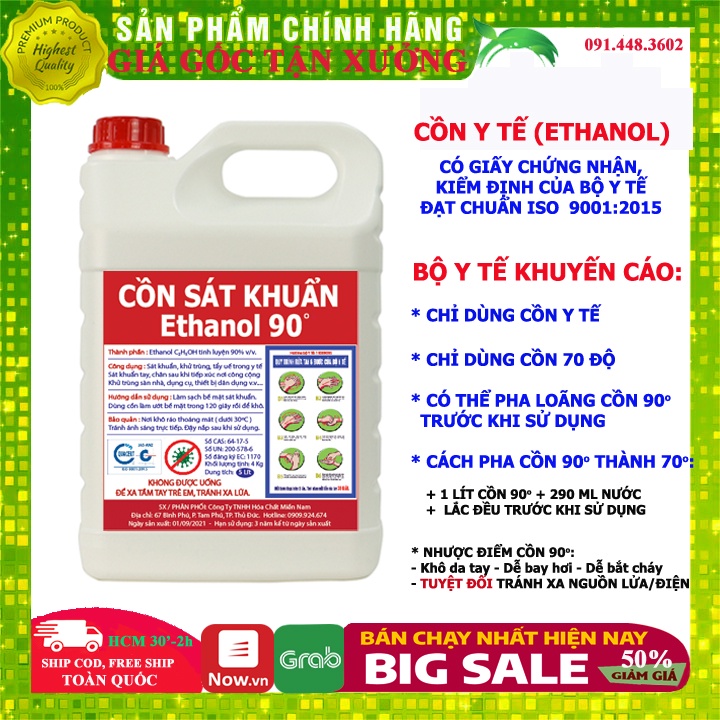 [CAN 5 LÍT] Cồn Y TẾ 70 90 Độ Sát Trùng Khử Khuẩn Ethanol