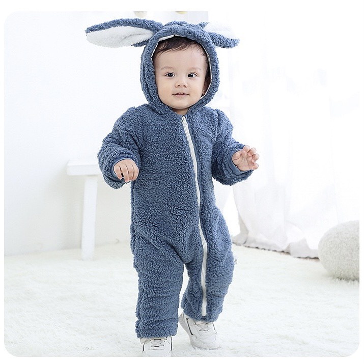 Body tai thỏ khóa kéo dài tay nỉ bông ấm cho bé trai bé gái Hàng Quảng Châu xuất Mỹ