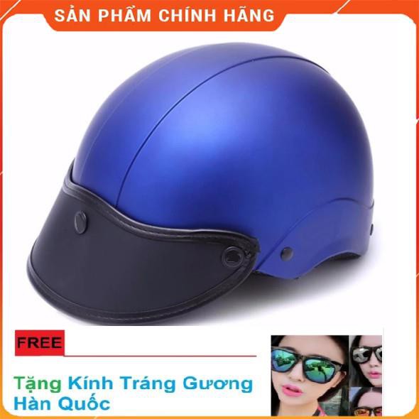 Mũ bảo hiểm Sơn Pada (xanh) tặng kính phong cách Hàn Quốc tráng gương