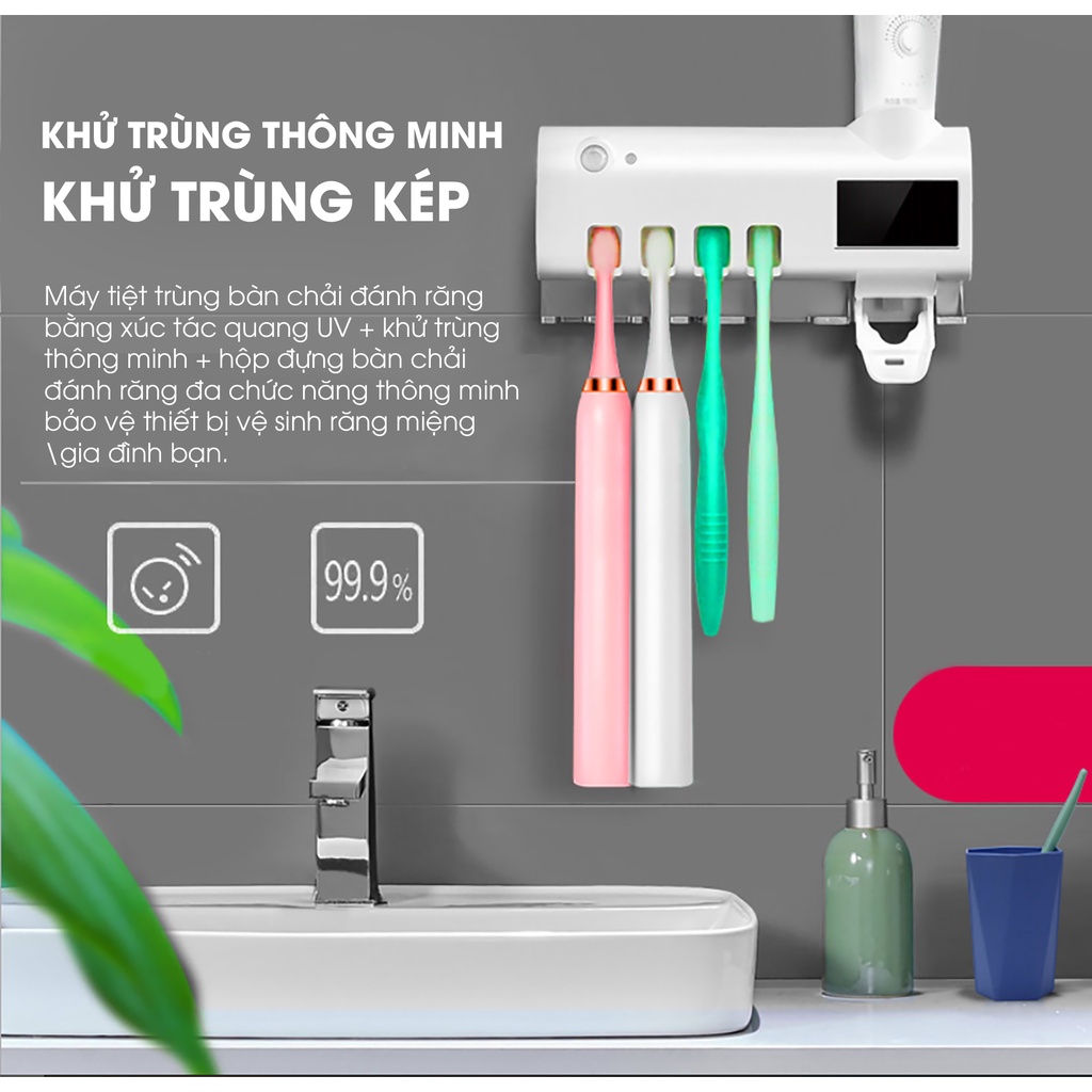 Máy Tiệt Trùng Bàn Chải Đánh Răng Bằng Tia UV Lấy Kem Tự Động Diệt Trùng Vi Khuẩn Lên Đến 99%