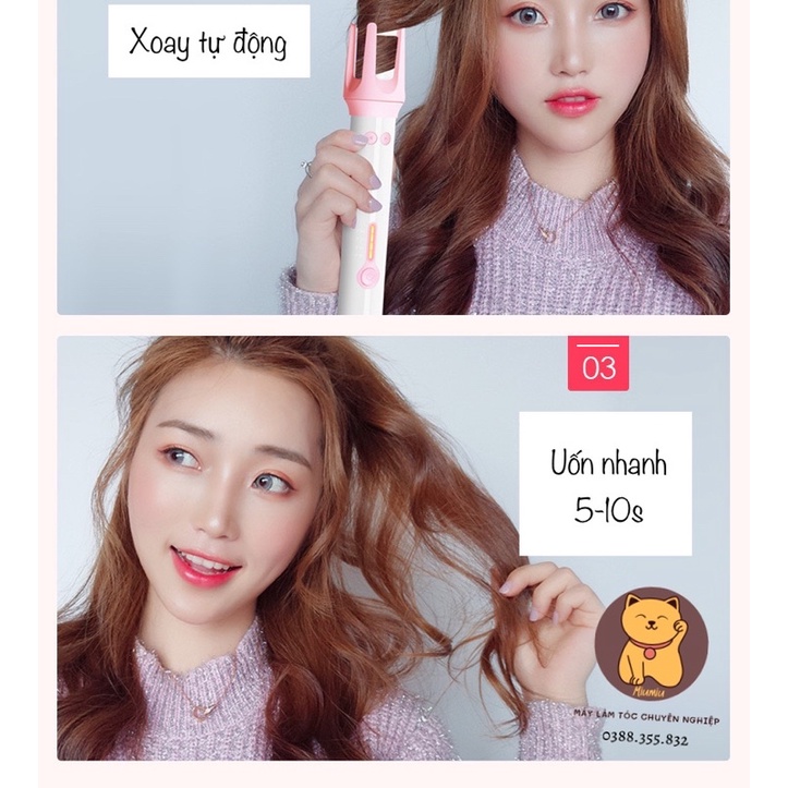 Máy uốn xoăn tự động chất liệu gốm sứ ion âm bảo vệ tóc có chỉnh nhiệt
