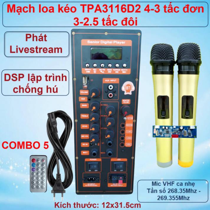Mạch loa kéo TPA3116D2 150W LIVESTREAM - DSP lập trình chống hú loa kéo 4 – 3 tấc ĐƠN hoặc 3 – 2.5 tấc ĐÔI Kèm Micro
