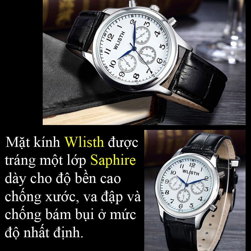 Đồng hồ nam đẹp chạy pin WLISTH chính hãng cao cấp giá rẻ mặt tròn đeo tay dây da