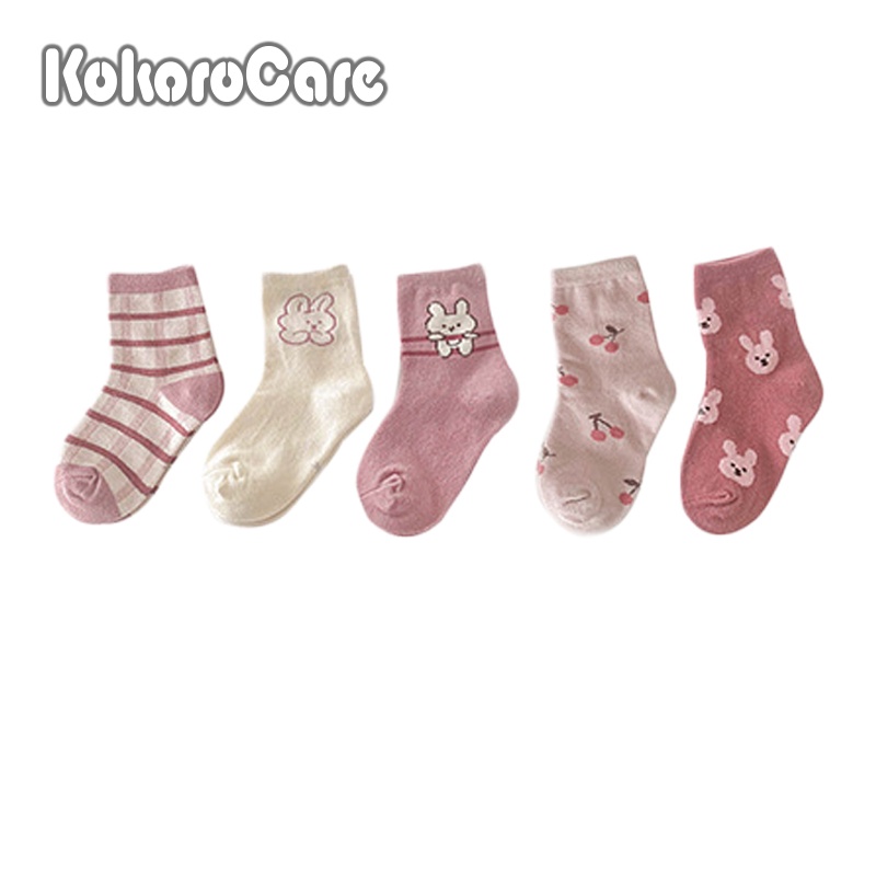 Set 5 đôi tất KOKOROCARE MSZ-34 bằng cotton hoạ tiết thỏ đáng yêu cho bé (1-8 tuổi)