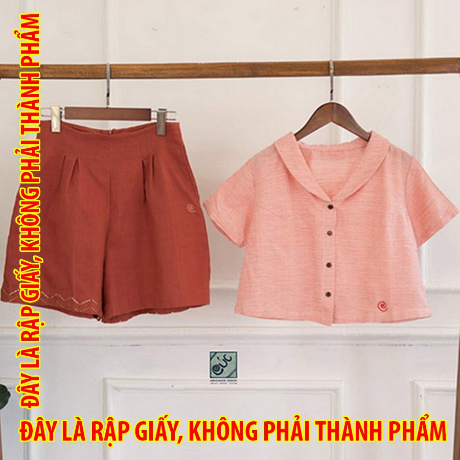 Rập giấy 30004 - Croptop cổ sen + Short xếp ly