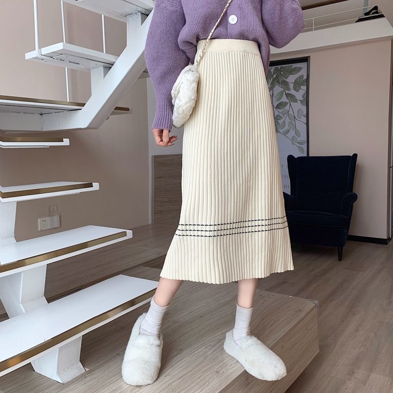 Chân váy dệt kim lưng cao thời trang thu đông Hàn Quốc 2020 dễ phối đồ cho nữ 