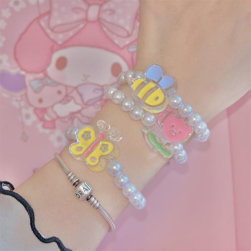 FORBETTER Vòng Cổ Choker Co Giãn Mặt Hình Gấu Và Hoa Hoạt Hình Thời Trang Cho Nữ
