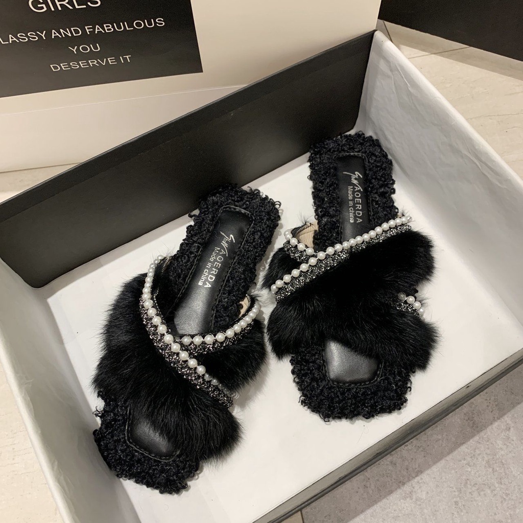 Dép Bông Đi Trong Nhà Đế Bằng Phong Cách Phương Tây Thời Trang Thu Đông