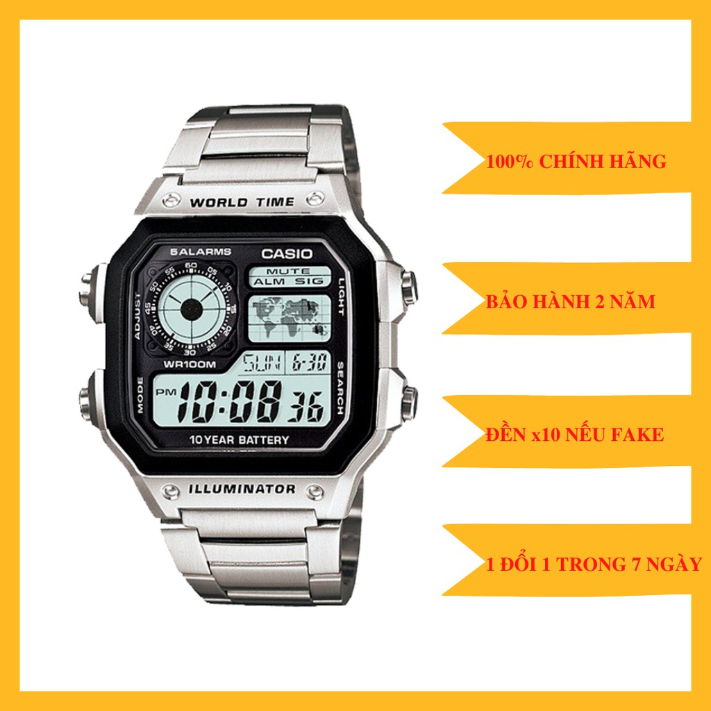 Casio Ae1200, Đồng hồ nam dây kim loại Casio chính hãng Anh Khuê AE-1200WHD-1AVDF