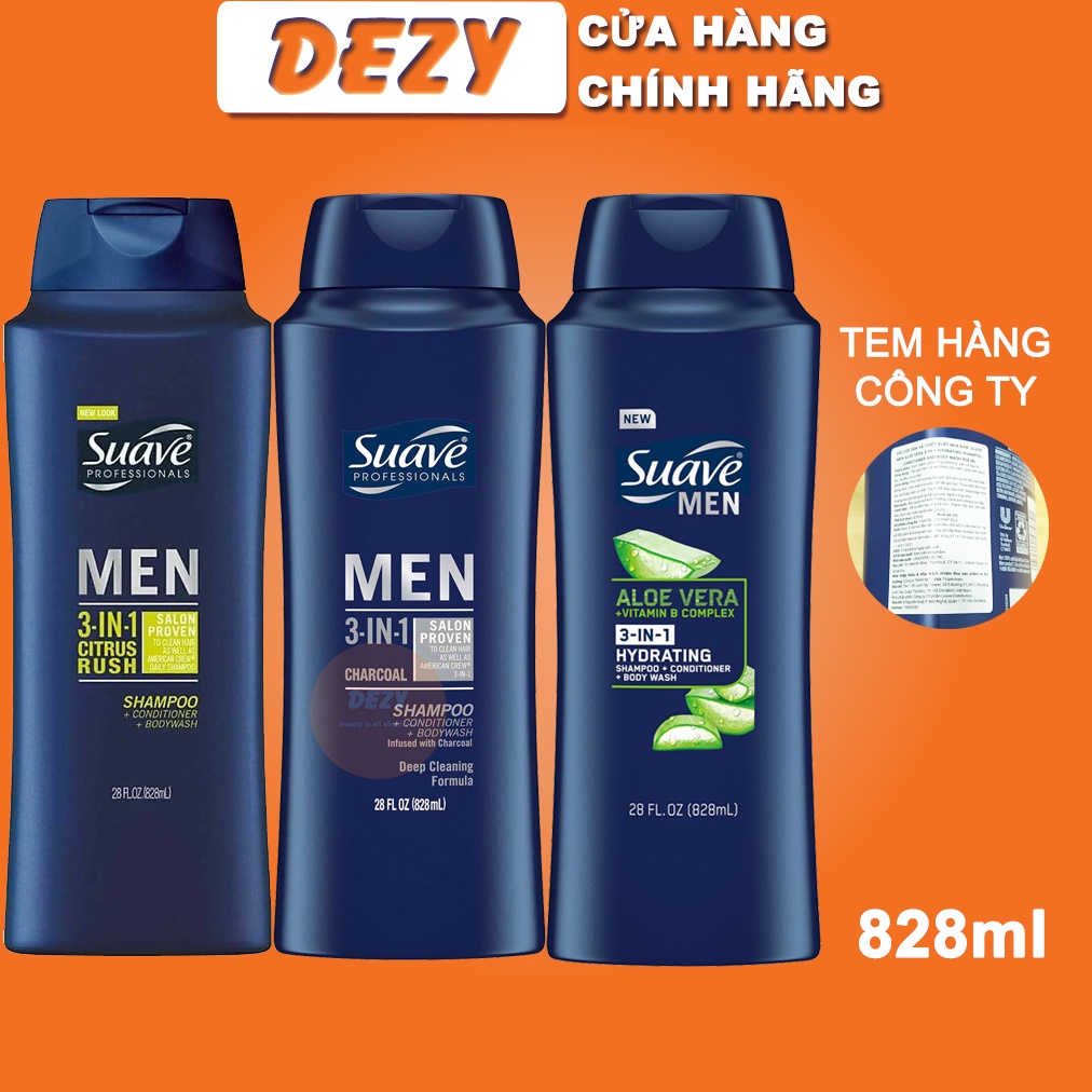 Dầu Gội Đầu Nam Suave Men 3in1 Gội Xả Và Sữa Tắm Body Usa Mỹ - Chăm Sóc Tóc Dưỡng Ẩm Sạch Khoẻ Giảm Gàu Chuẩn Salon Dezy