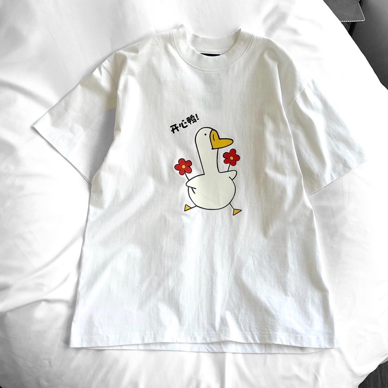 Áo thun tay lỡ nam nữ,in hoạ tiết Dubong màu trắng