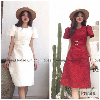 Đầm gấm midi tay phồng - Đầm dự tiệc ( đổi trả nếu không giống hình )
