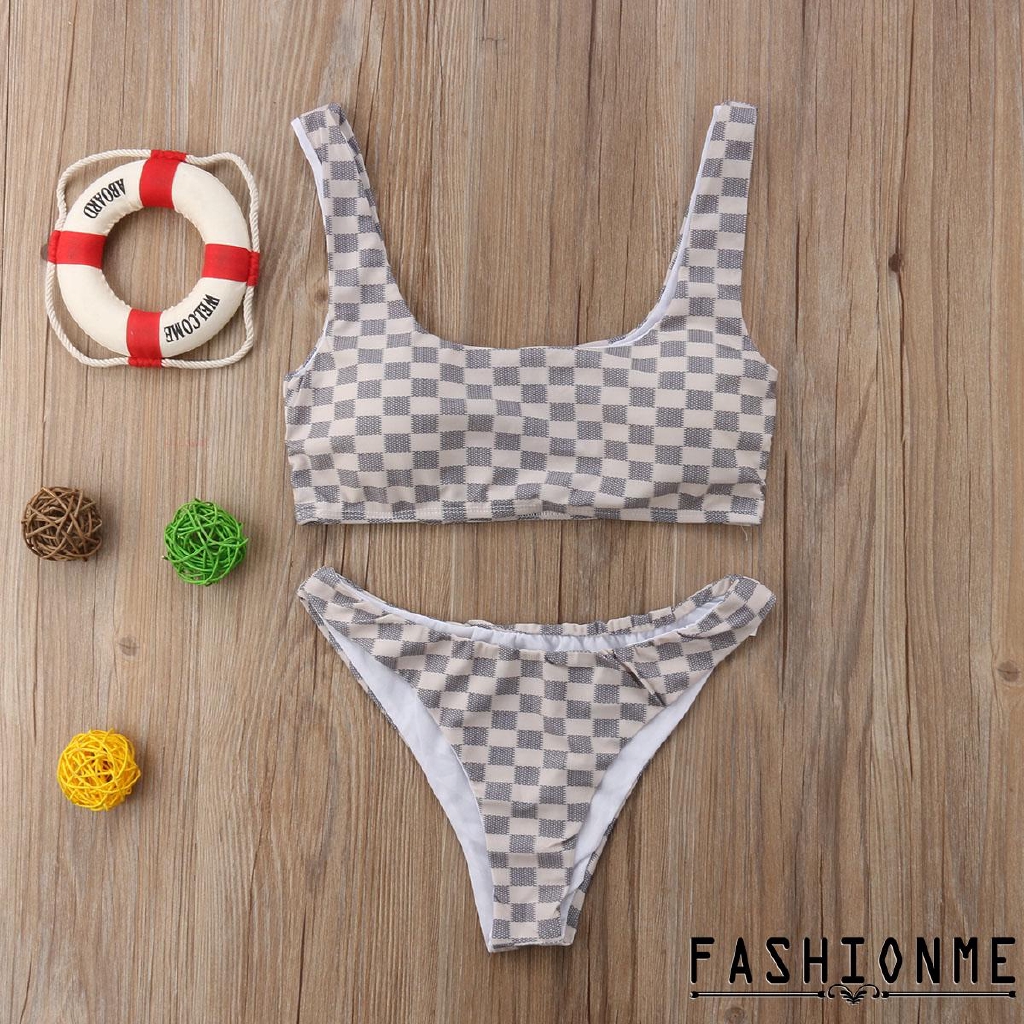 Bộ bikini nữ nâng ngực 2 mảnh gợi cảm hoạ tiết ca-rô chất liệu Polyester | BigBuy360 - bigbuy360.vn