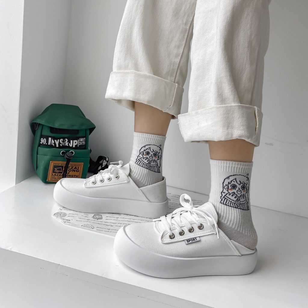 Giày sneaker vải canvas màu trơn buộc dây thời trang dành cho nữ | BigBuy360 - bigbuy360.vn