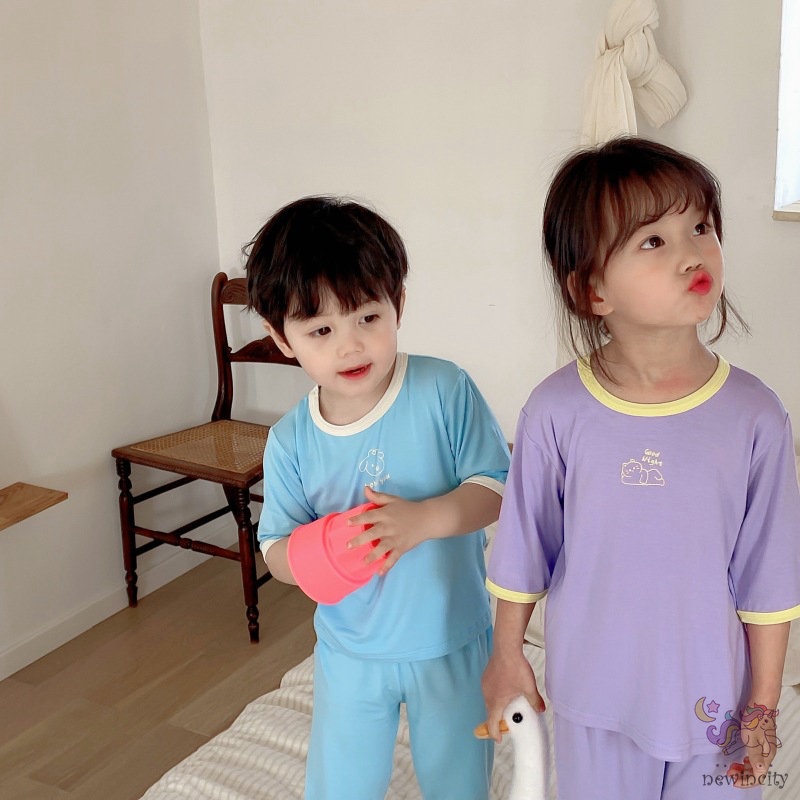 Set Áo Thun Tay Ngắn Màu Sắc Tương Phản + Quần Short Thời Trang Mùa Hè Phong Cách Hàn Quốc Cho Bé