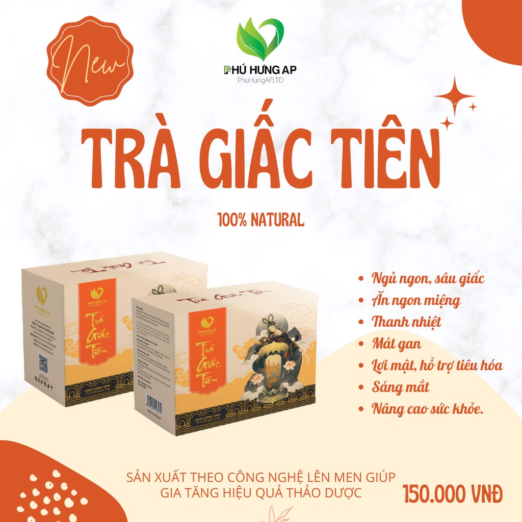 Trà Giấc Tiên cao cấp Phú Hưng AP - ngủ ngon sâu giấc, giảm căng thẳng, mệt mỏi, thanh nhiệt giải độc hộp 25 gói