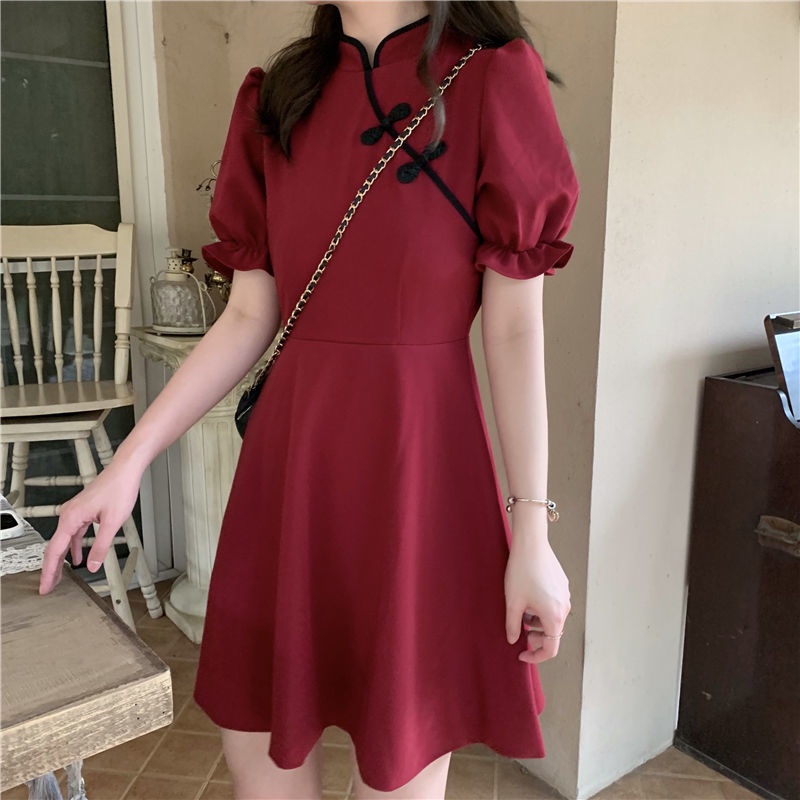 Đầm Sườn Xám Cách Tân Nhấn Eo Tôn Dáng Thời Trang Hè 2022 Phong Cách retro Kiểu Pháp