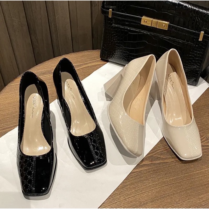 Giày cao gót dập vân đen be hot 2021 (order)