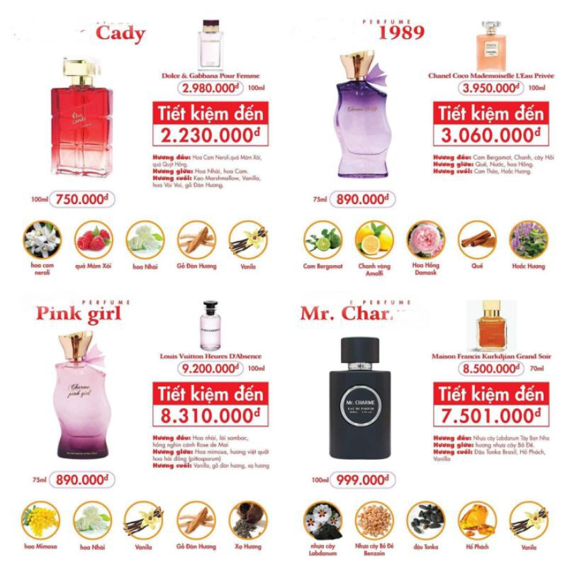 Nước hoa Candy 100ml - Pink girl 75ml - 1989 75ml - Mr.Cham 100ml - Very Sexy 100ml - In love - Midnight - Beauty 100ml