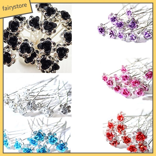 Set 5 Trâm Cài Tóc Hình Hoa Hồng Đính Đá Thời Trang Cho Nữ