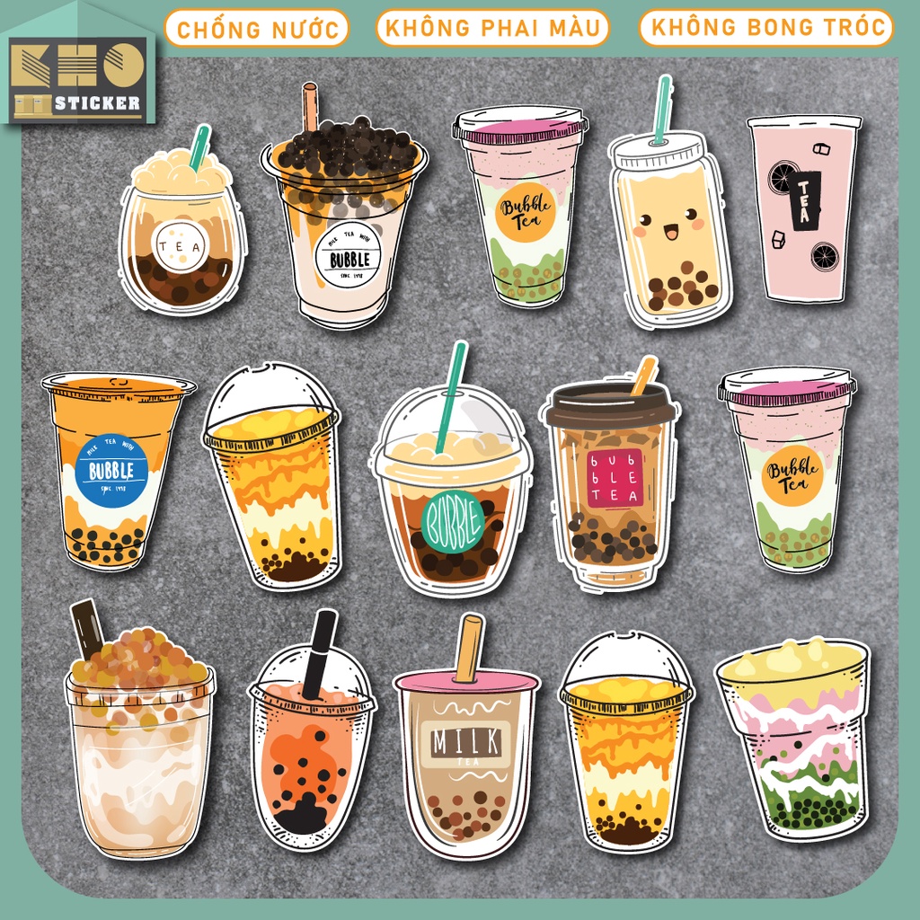 Combo 50 Sticker Trà Sữa chống nước sticker dán laptop, điện thoại, đàn guitar, mũ bảo hiểm, vali. MSP: ST96