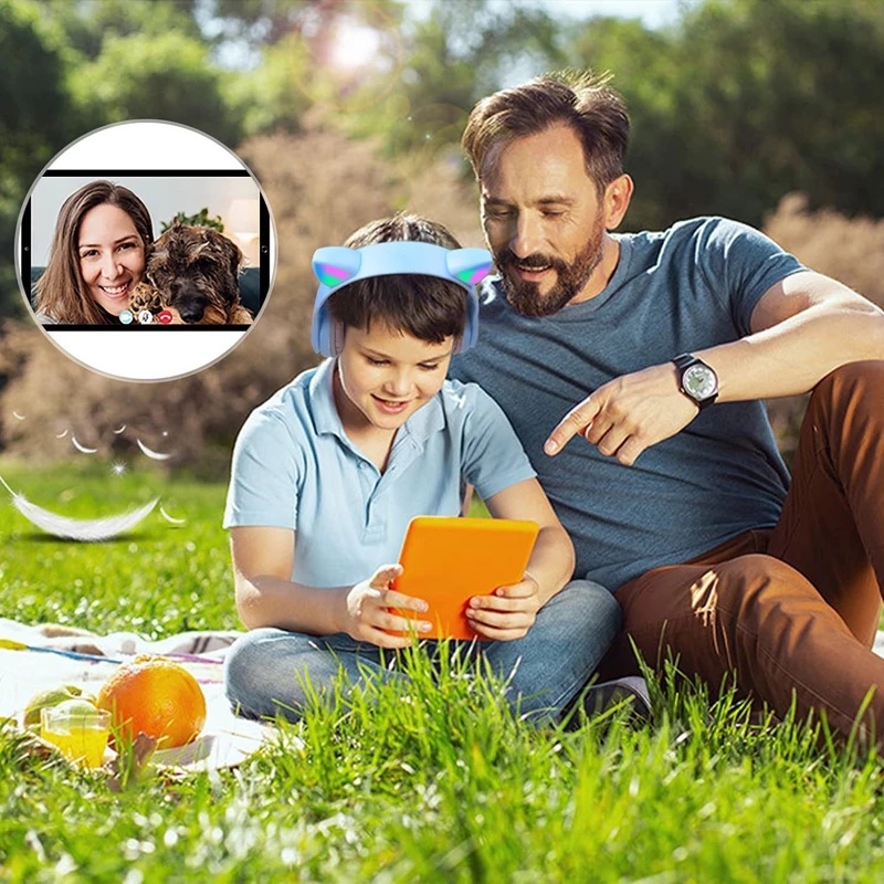 Tai Nghe Không Dây Màu Hồng Cô Gái Tai Mèo Dễ Thương Chống Tiếng Ồn Có Thể Gập Gọn Làm Quà Tặng Cho Bé